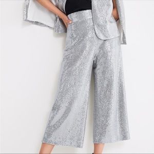 NWT Zara Silver Sequin Culottes Pants